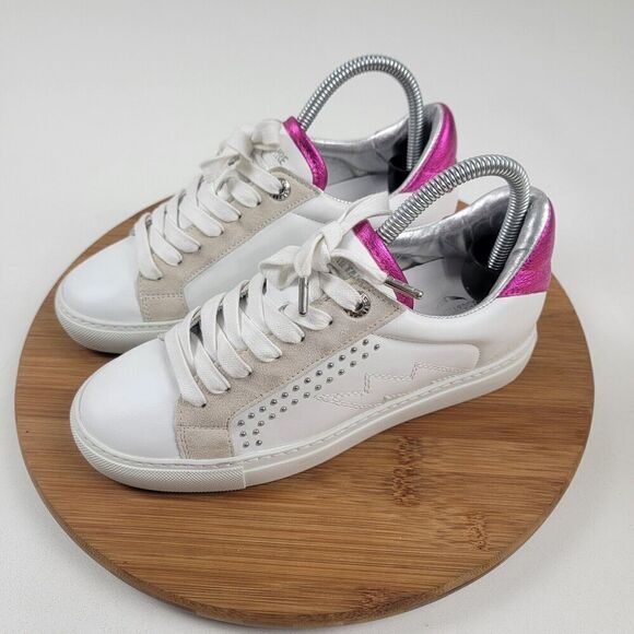Zadig & Voltaire Women ZV1747 Lightning Bolt Pink Sneakers Shoes Sz EU 37 US 6.5 - Picture 1 of 16